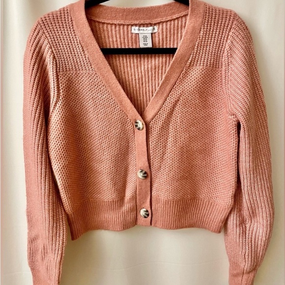 Sincerely Jules Women's Button Down Cardigan Cropped Knit Sweater XS Pink - Picture 1 of 5
